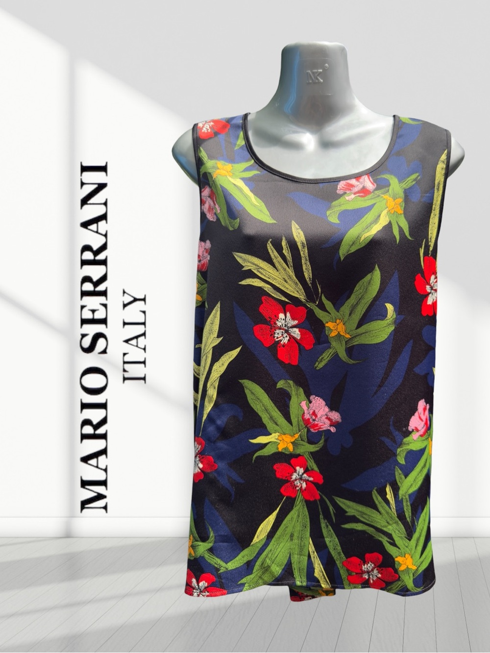 Mario Serrani Italy Floral Sleeveless Blouse Black Multicolor Size Large